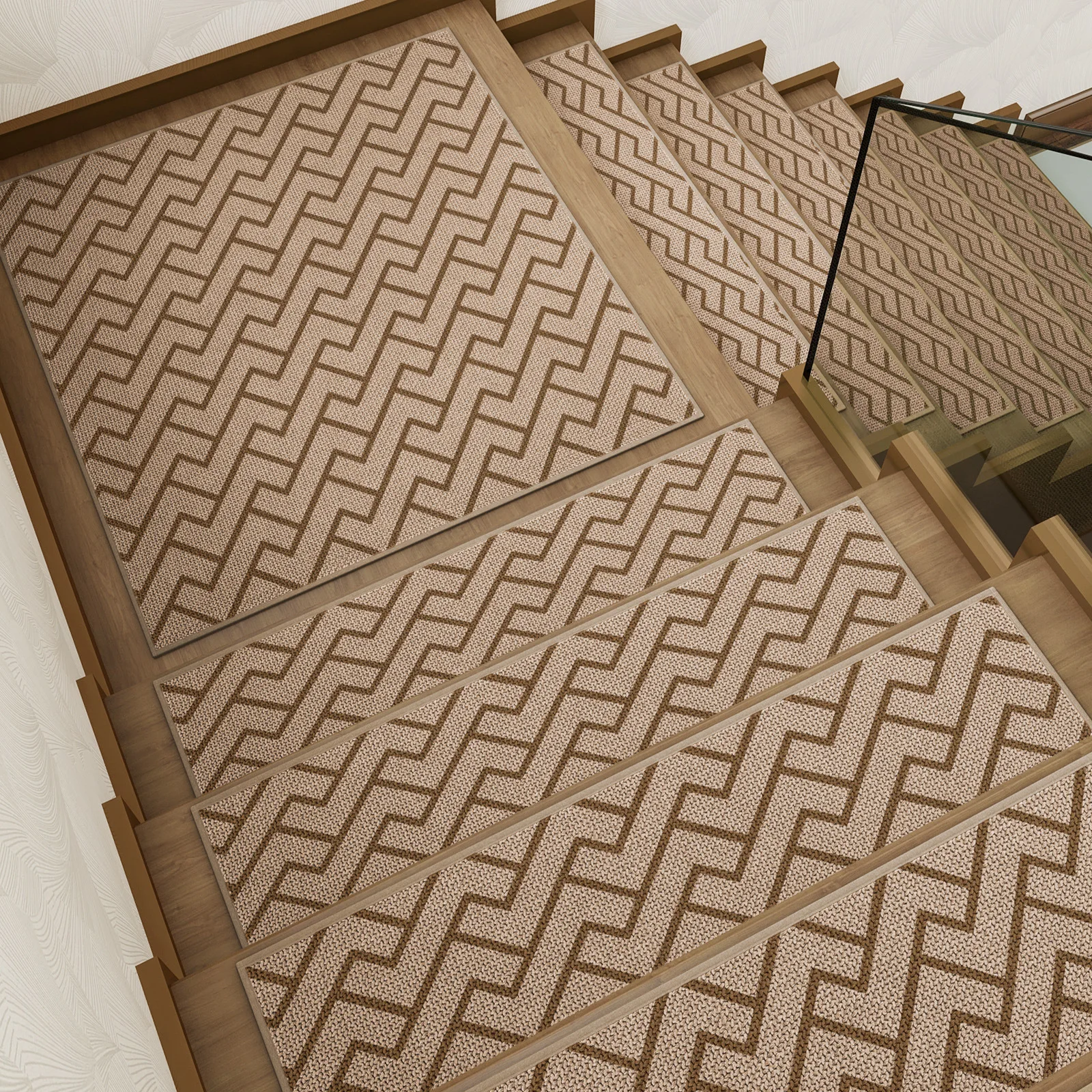 Linen Stair Treads, Non-Slip Stair Mats with Rubber Backing, Absorbent Dirt-Resistant Wear-Resistant Soundproofing Carpet