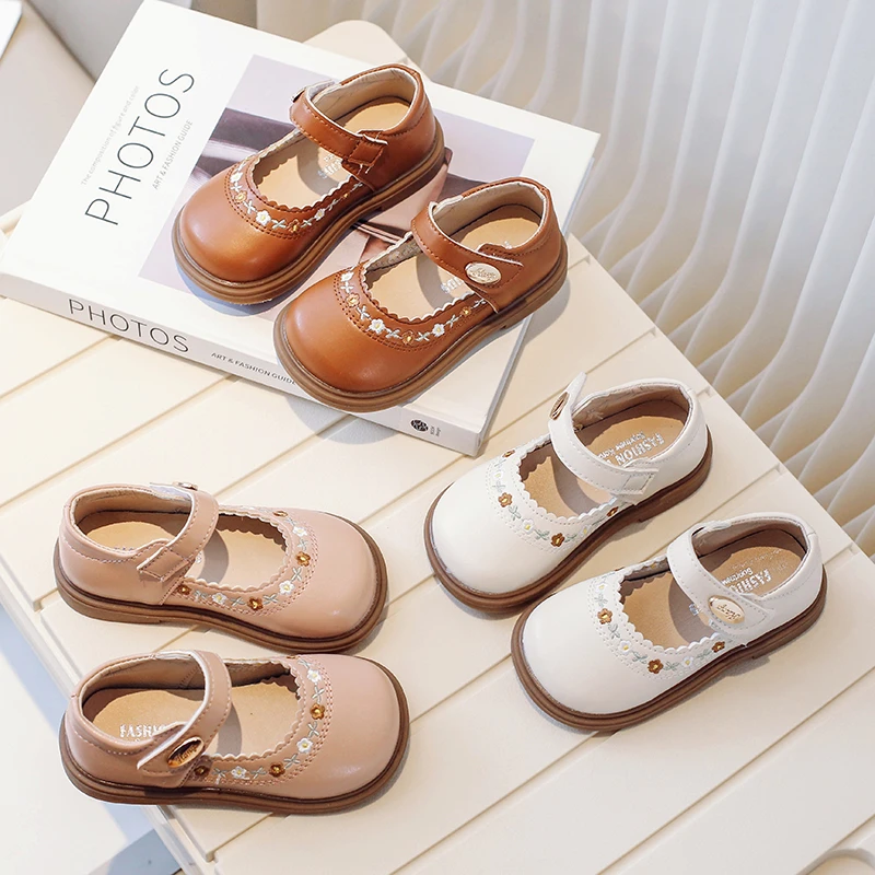 1-6years Little Girls Shoes Spring Autumn Kids Soft PU Leather Shoes For Girl School Mary Jane Cute Sweet Flats Shoes