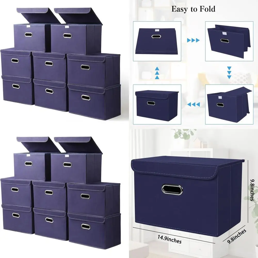 

Складные контейнеры для хранения с крышками и металлическими ручками, набор из 8 штук, темно-синий, для дома и организации пространства в шкафу