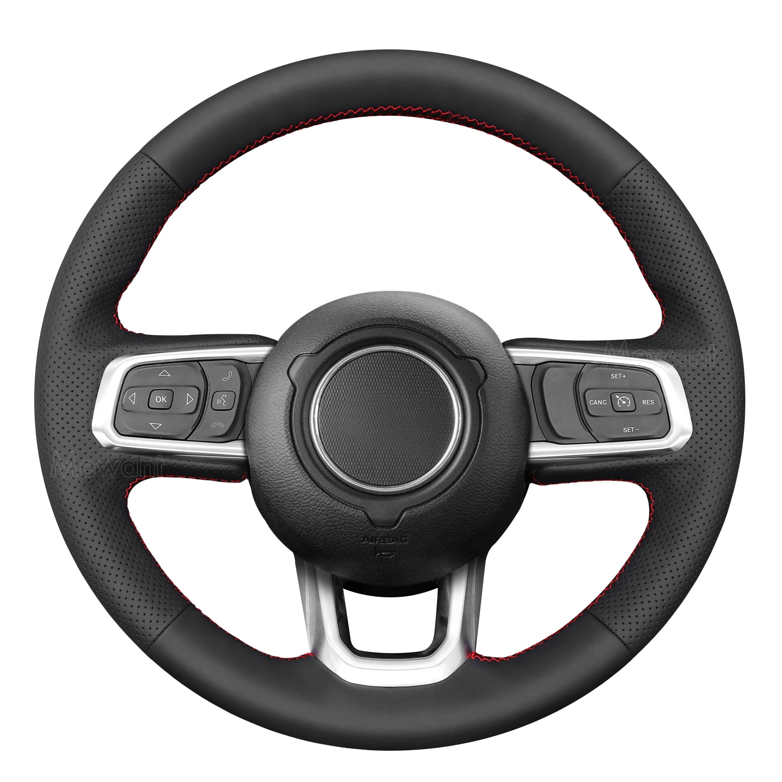 Mewant Black Genuine Leather Car Steering Wheel Cover for Jeep Gladiator (JT) Wrangler (JL) Wrangler Unlimited