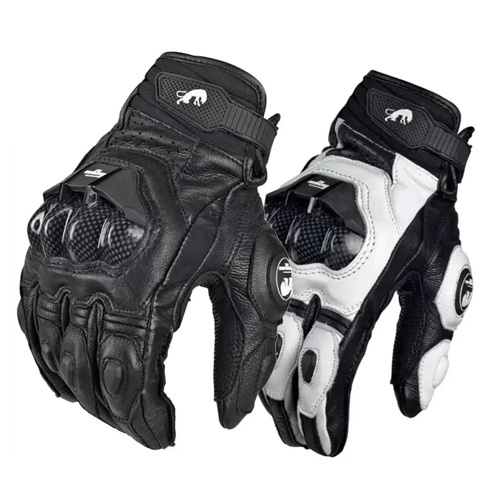 

Genuine Leather Motorcycle Gloves Black Racing Leather Motorbike White Road Racing Team Glove Touch Screen Men Summer Winter