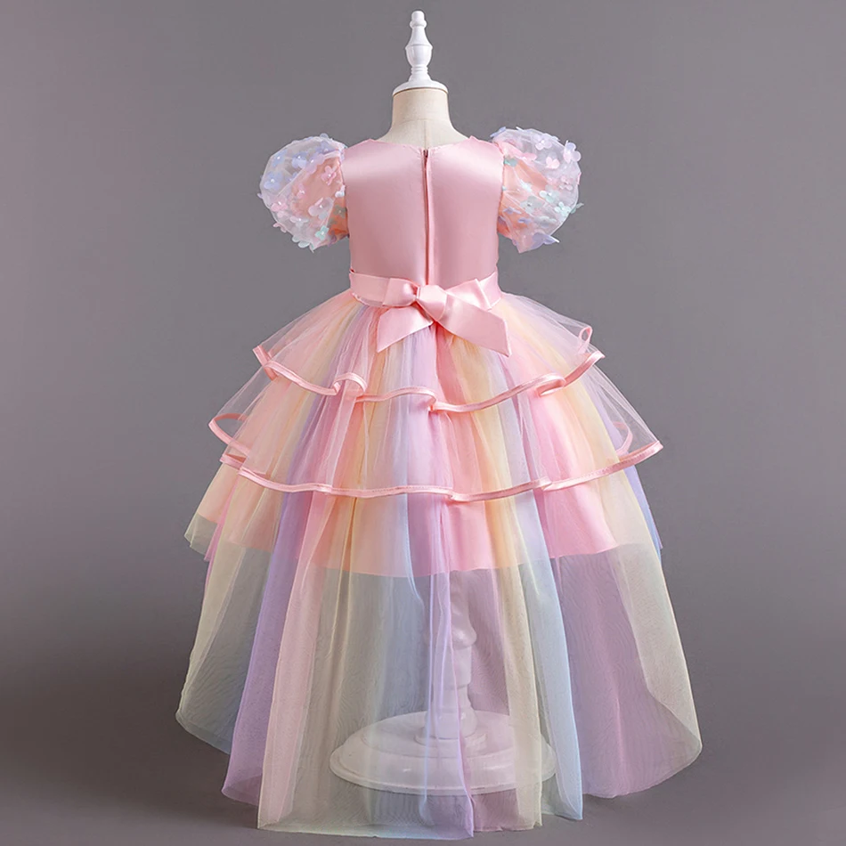 Girls Dresses Stylish Children Colorful Tulle Long Train Dress Birthdays Pageants and Themed Celebrations Girls Party Dresses