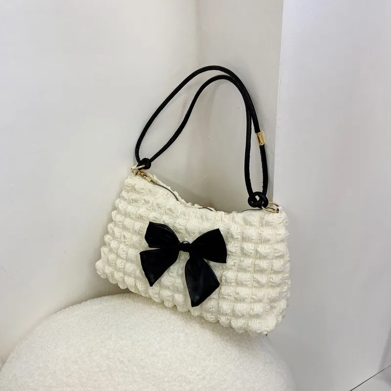 2024 Autumn and Winter New Korean Version Fashionable Retro Bow Pleated Puff Bag Women's Shoulder Bag  Shoulder Bag