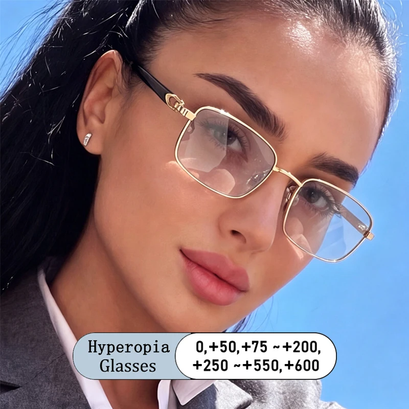 Women Retro Small Rectangle Metal Eyeglasses Luxury Frame Anti Blue Light Fashion Decorative Spectacles Reading Glasses Eyewear