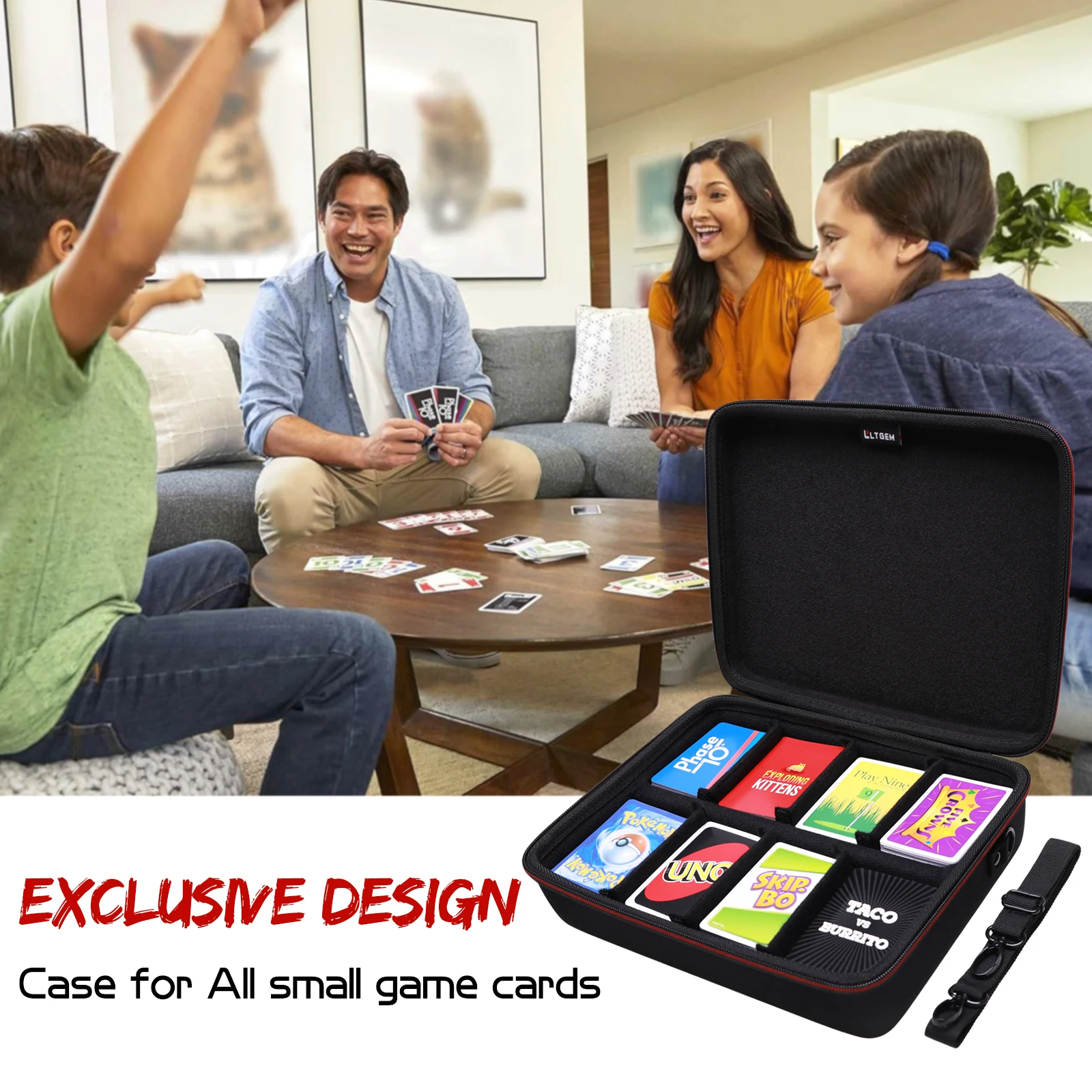 Ltgem เคสสำหรับ Taco Cat แพะชีสพิซซ่า/skyjo/Uno/เล่นการ์ดต่อต้านมนุษยชาติการ์ดเกมกระเป๋าเก็บ (เคสเท่านั้น!)