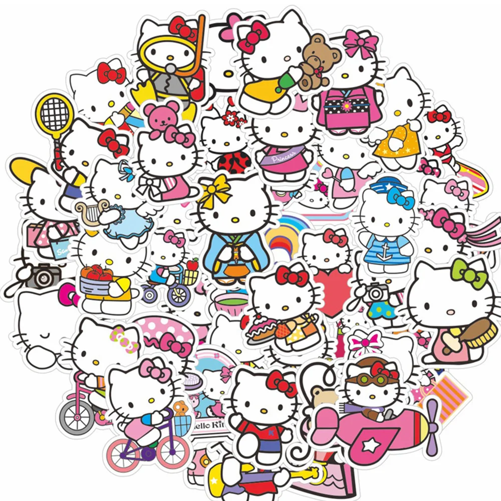 

10/30/50pcs Cute Cartoon Hello Kitty Stickers Girls Sanrio Anime Suitcase Laptop Scrapbooking Stationery Kawaii Decorative Decal