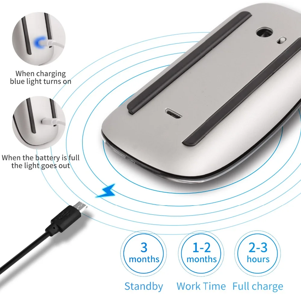 Bluetooth sem fio mouse mágico silencioso recarregável laser computador mouse magro ergonômico pc ratos para apple macbook microsoft