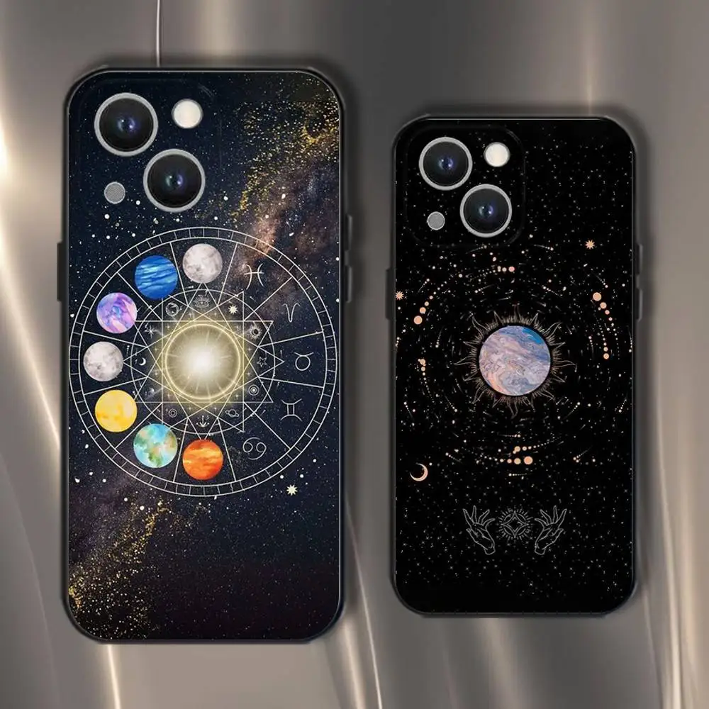 

Space Universe Planetary Stars Phone Case For iPhone 16,15,14,13,12,11,Pro,XS,Max,XR,Plus,E,SE4,Mini Black Soft Cover