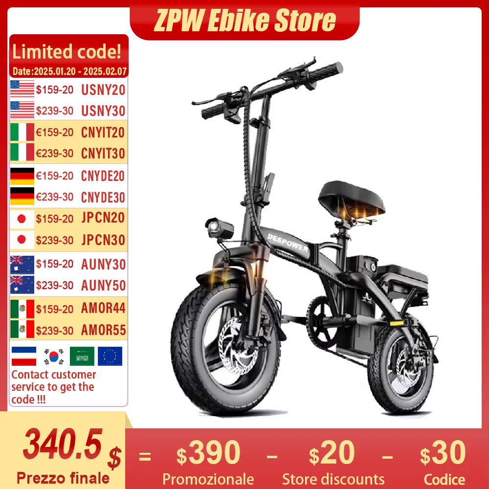 ZPW Ebike K100 400W 48V 30AH Electric bike Adult Fat Tire Folding Electric Bicycle City Commuter Electric Bike Urban Ebike