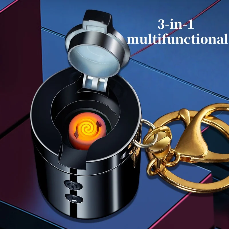 ولاعة سجائر صغيرة محمولة على شكل سلسلة مفاتيح متعددة الوظائف، ولاعة مقاومة للرياح لشحن USB مع مصباح يدوي بإضاءة LED #4