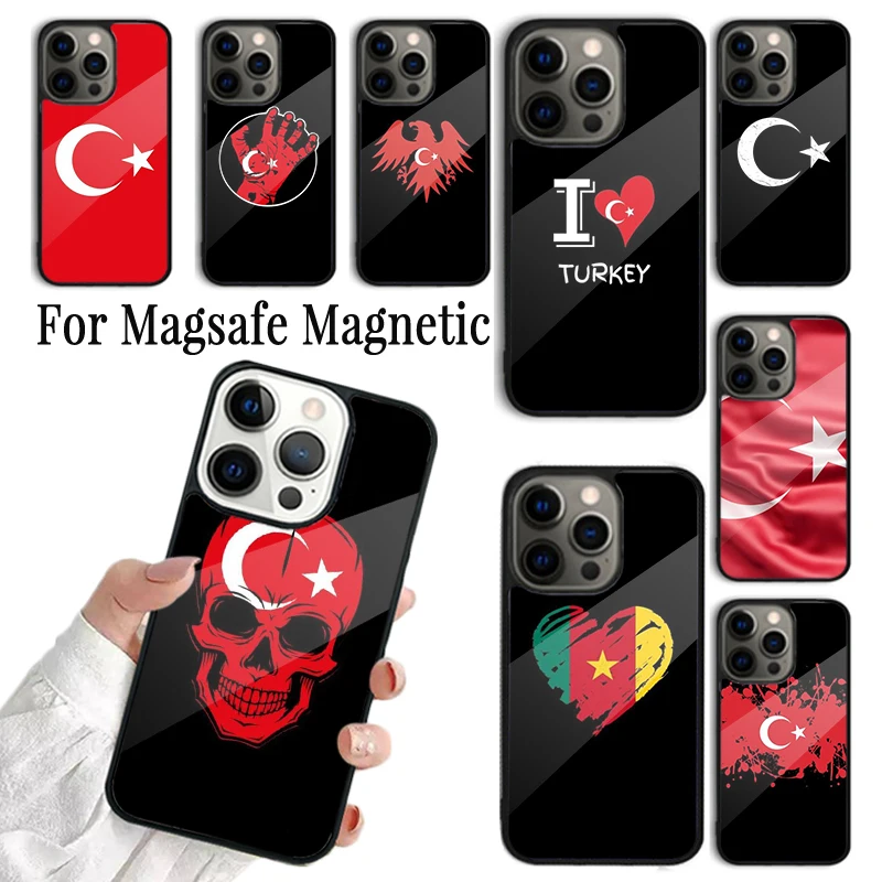 Phone Case For iPhone 16 15 14 13 12 11 Pro Max Plus Magsafe Magnetic Wireless Charging Cover Republic of Turkey Realistic Flag