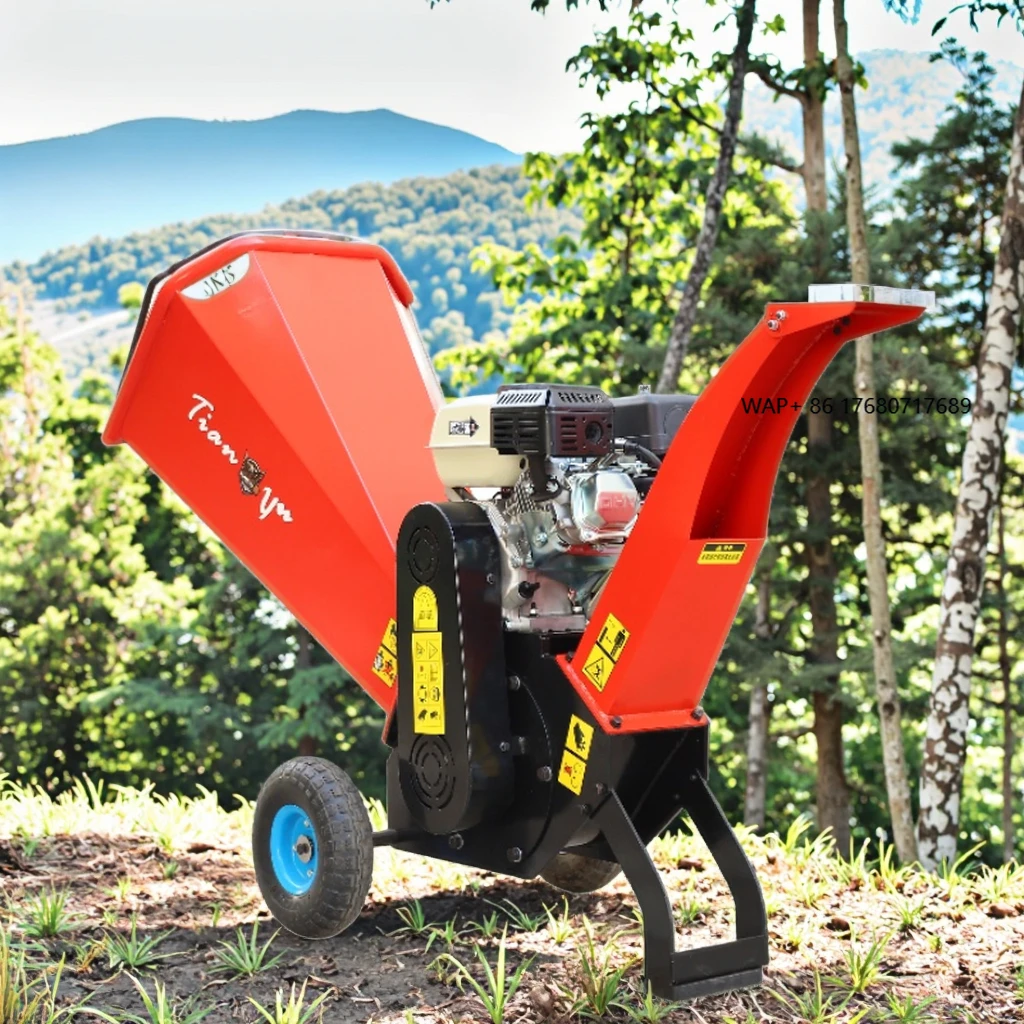 Small Branch Wood Chippers 7hp Mobile Petrol Commercial Shredder Loncin Engine Motor 1T/H Capacity 10cm Max Diameter Easy
