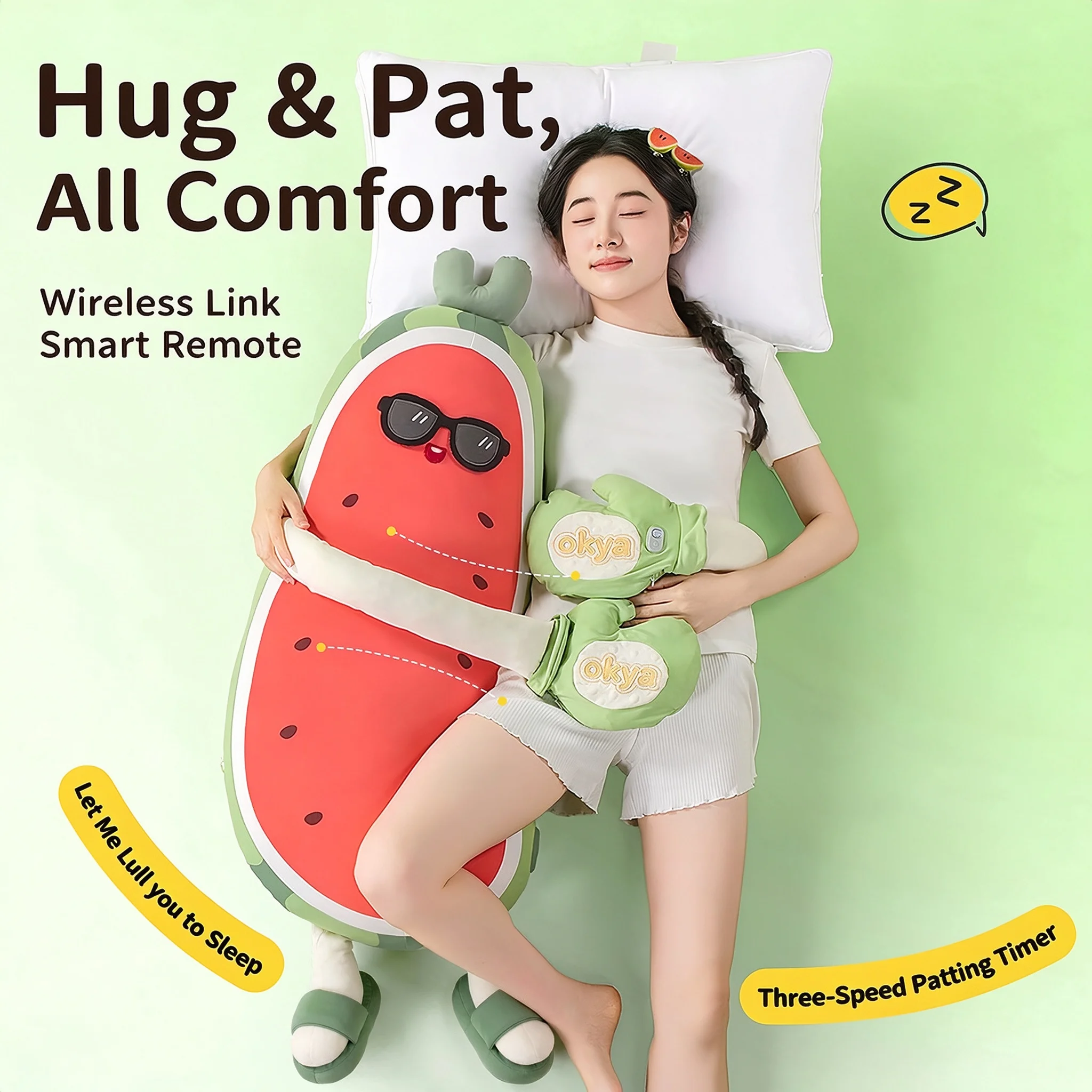 Sleep Aid Patting Pillow OKYA 120cm Long Pillow Watermelon Soothing Hugging Plush for Bedtime Relaxation