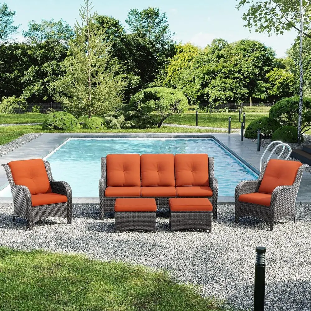 

Elegant 5-Piece Outdoor Wicker Patio Furniture Set with Cushions, Perfect for Deck and Porch