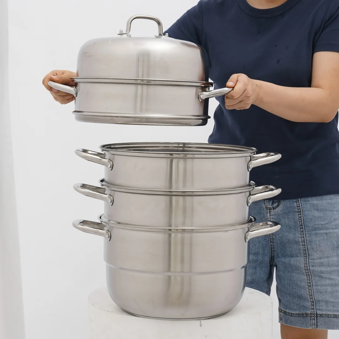 

Commercial 5-Tier Steamer Pot, 304 Stainless Steel Stackable Dim Sum Steamer, Restaurant Grade Steam Dumplings Vegetables Rice