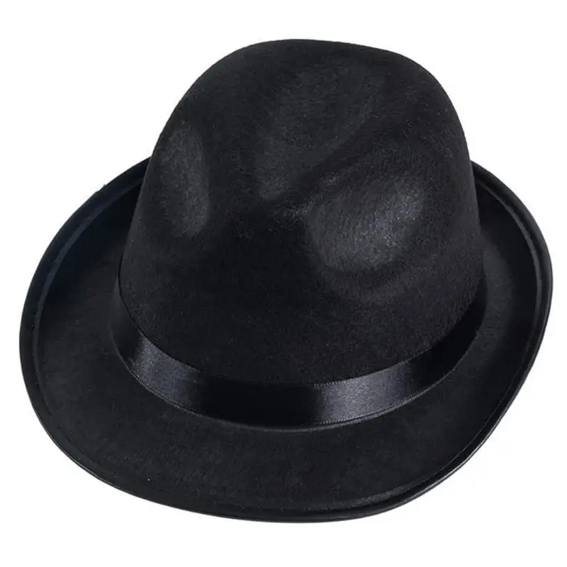 

39BD Sequins Gloves Fedora Hat Costume Set for Role Play Party Wide Brim Hat Stage Props Costume Night Club Suit