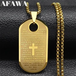 Christian Lord's Prayer Our Father Pendant Necklace  Women Men Stainless Steel Portuguese Bible Scripture Chain Jewelry NZZZ497