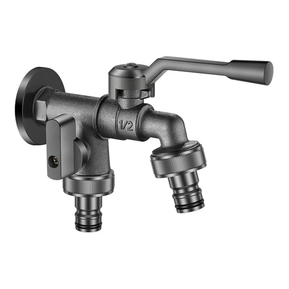 Outdoor Water Tap Faucet 1 Inlet 2 Outlet Garden Hose Faucet  Zinc Alloy Wall Mounted Outdoor Faucet Garden Water Pipe Faucet view 3