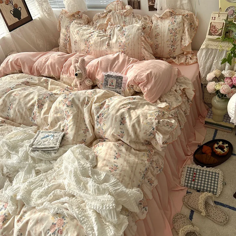 

Romantic bed skirt four-piece set, non-pure cotton three bedding