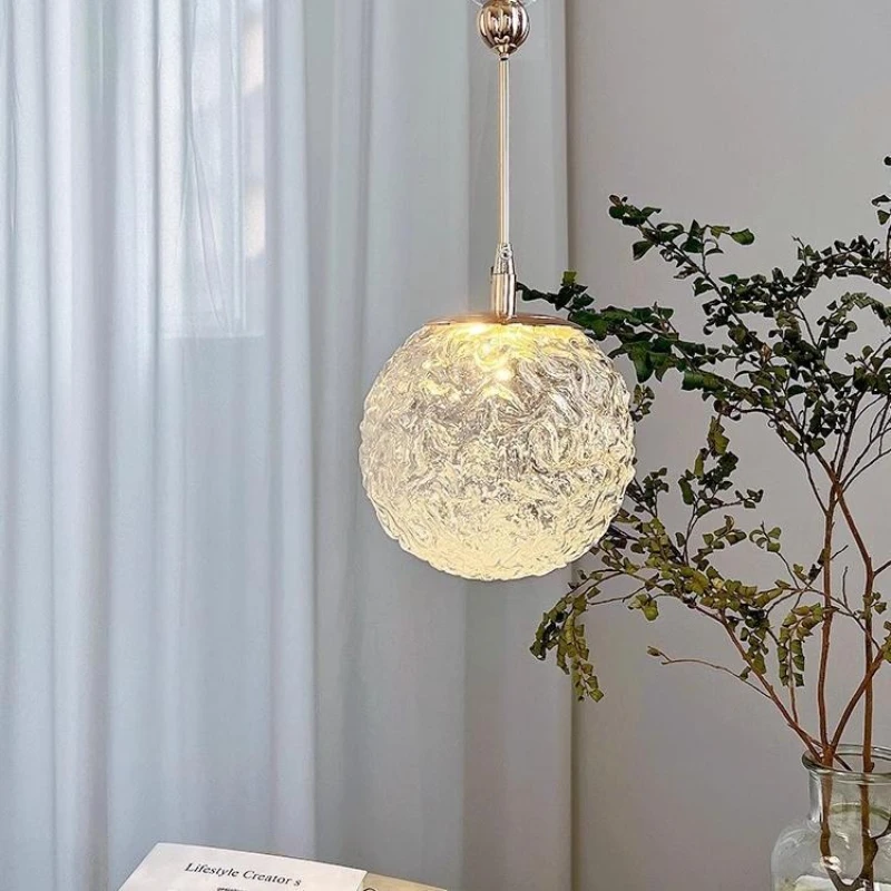 

Современные роскошные стеклянные подвесные светильники с водяным принтом, минималистичная сфера, светодиодная люстра для ресторана, прикроватные романтические подвесные светильники