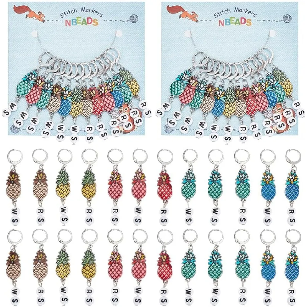 

24Pcs Pineapple with Number Stitch Markers Alloy Enamel Crochet Stitch Marker Charms Locking Stitch Marker with 304 Stainless