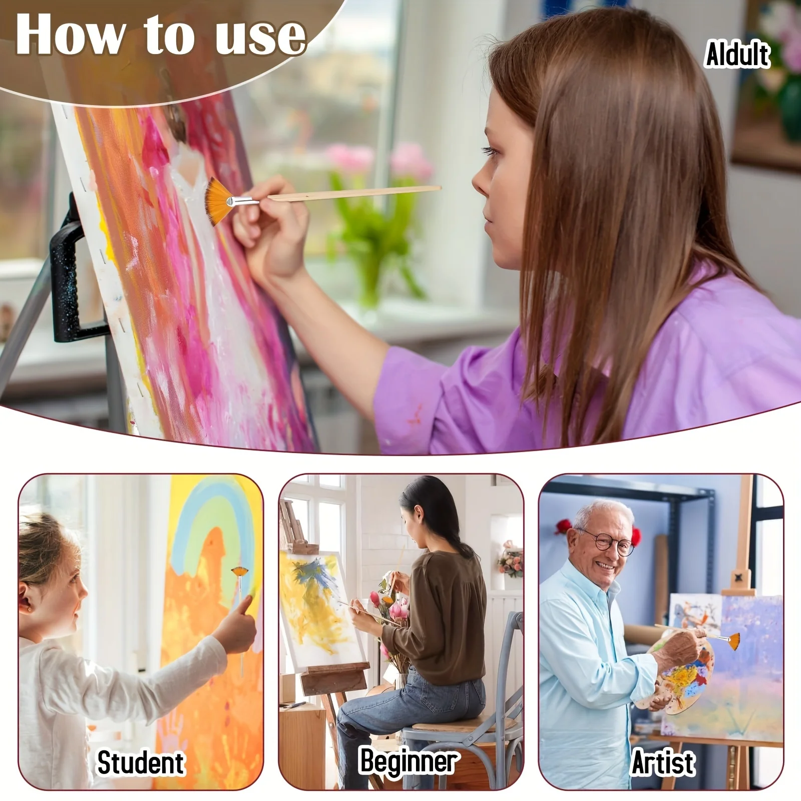 5/15/25 قطعة من فرش طلاء المروحة، فرش طلاء أكريليك زيتية من النايلون للشعر المائي، فرش فنية للرسم بالألوان المائية من الأكريليك #5