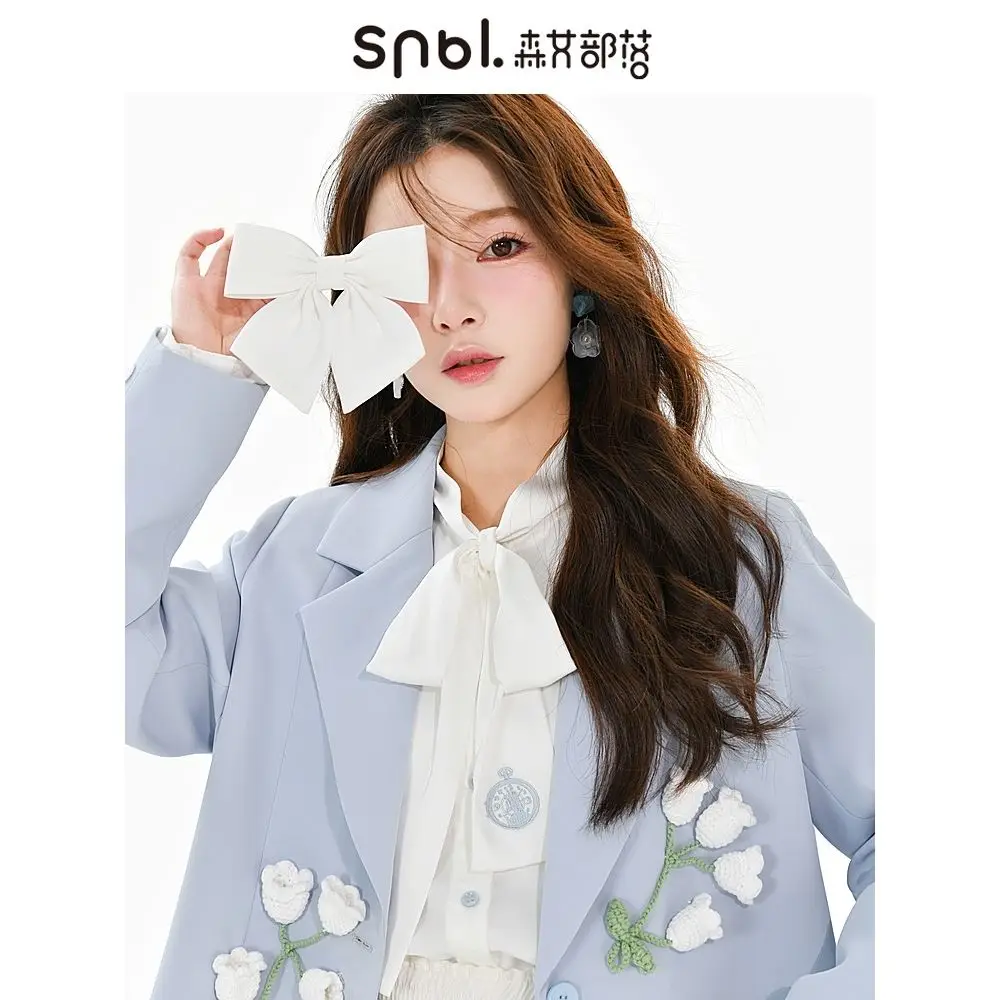 Sweet Blue Flower Suit Suit Coat Women Spring Autumn New 2023 Fashion Casual Coat