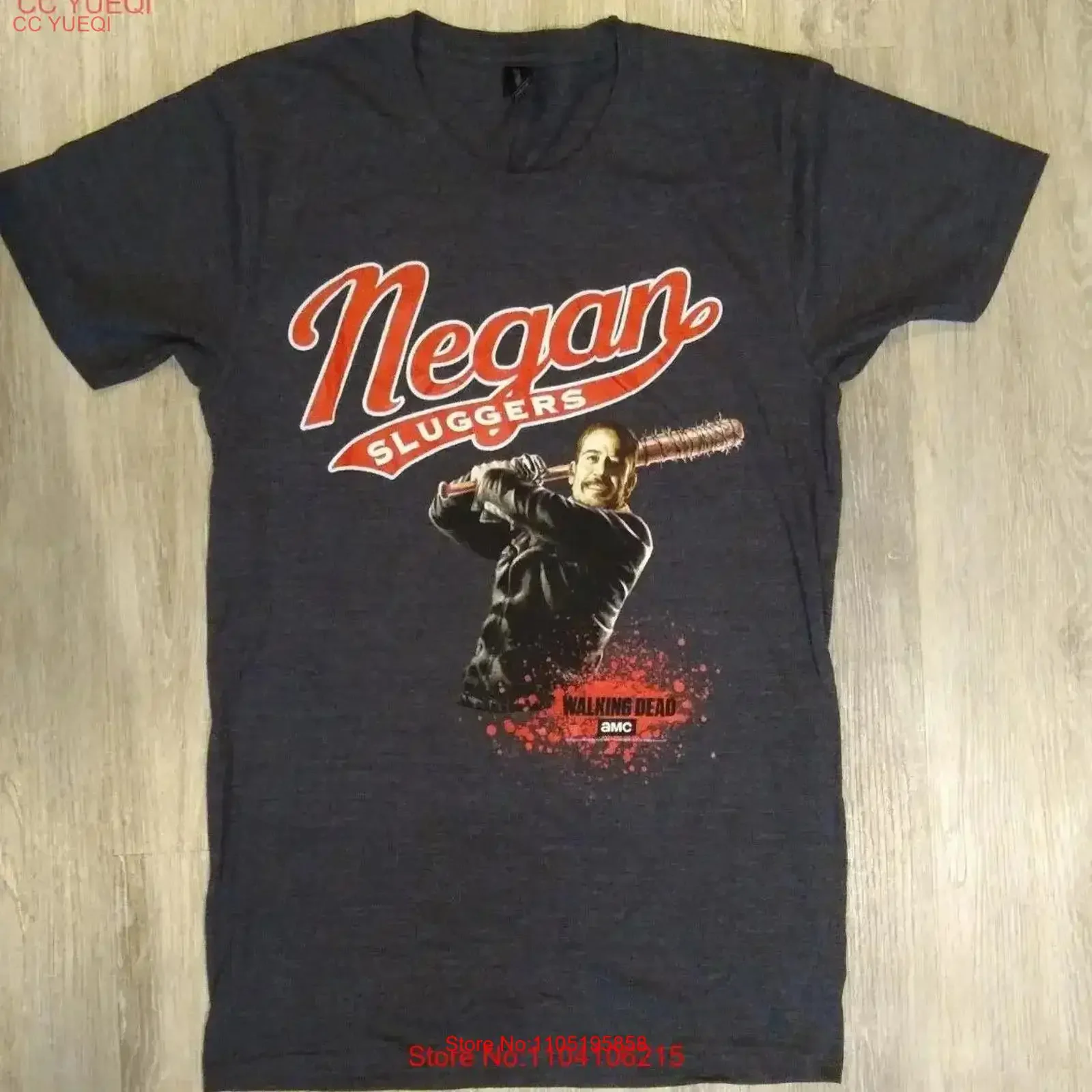 تي شيرت The Walking Dead تي شيرت Negan Sluggers صغير رسمي رمادي داكن عتيق مغسول قليلاً ملابس الشارع مريحة ممتدة #1