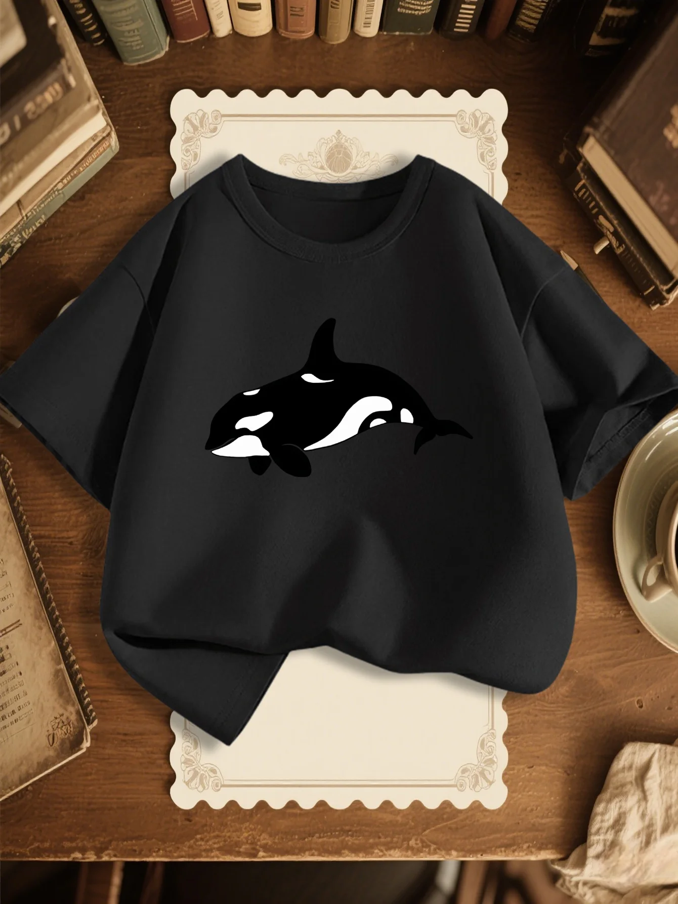 Cute Cartoon Orca Killer Whale Print Graphic Kids Tee Boys Girls Family Matching Cotton Crew Neck Short Sleeve Soft Summer Tee