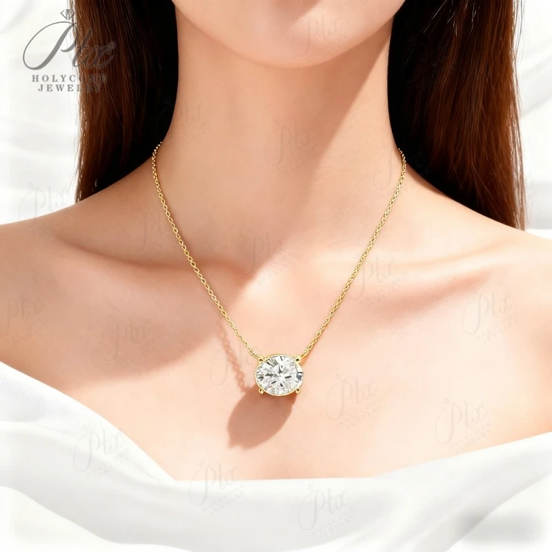 قلادة بيضاوية الشكل من الفضة الإسترليني عيار 925 2CT/3CT VVS1 مويسانيتي رائعة للنساء حصريًا مناسبة كهدية للذكرى السنوية #4
