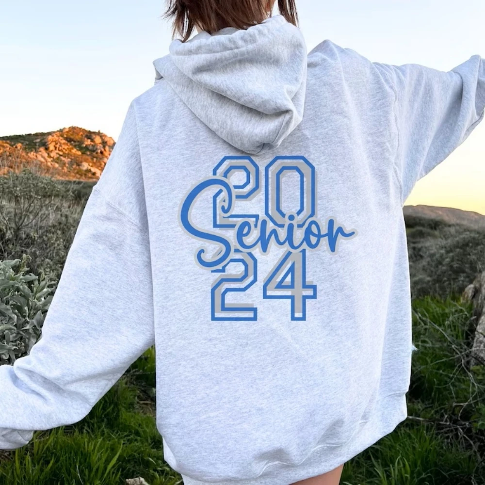 Senior Graduation Class of 2024 Hoodie Simple Celebrate Sudadera Class of 2024 Hoodies Mujeres Loose Hooded Pullover