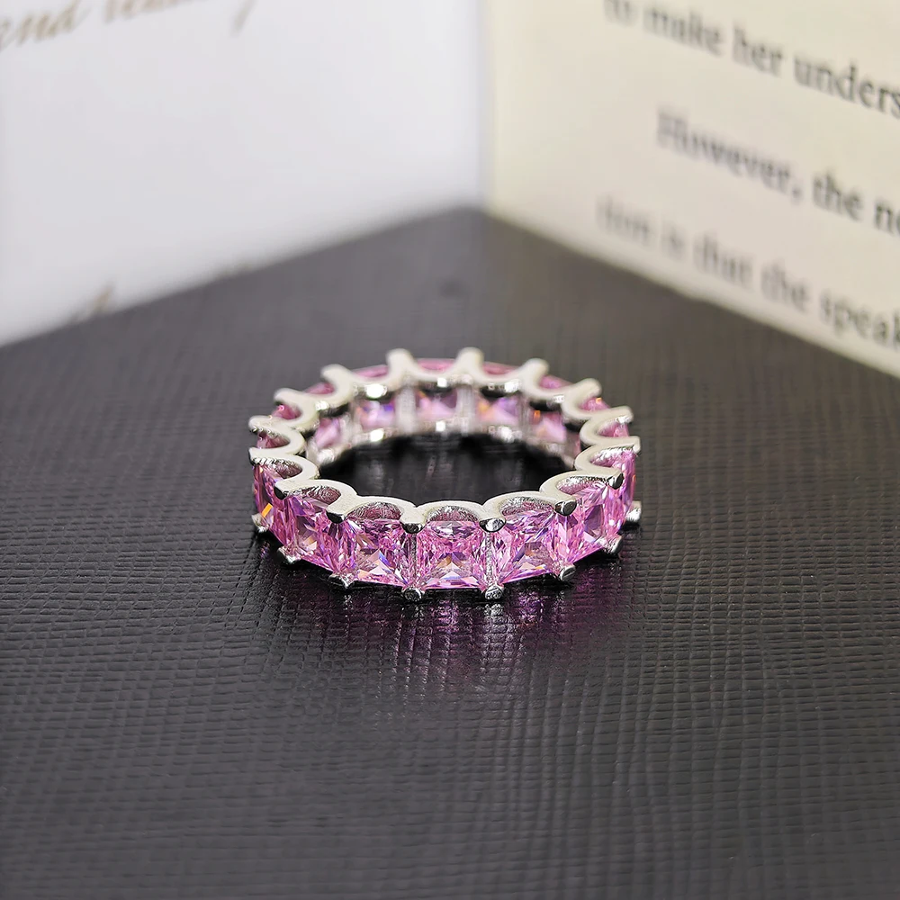 Luxury Pink Silver Color Aesthetic Wedding Band Eternity Ring for Women Gift Finger Lots Jewelry R4816 image 2
