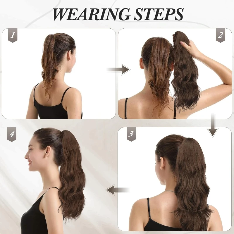 Fashion High Long Wavy Fountain Ponytail Extensions  Synthetic Clip in Pony Tails Hairpieces for Woman Daily Use Wear Easy