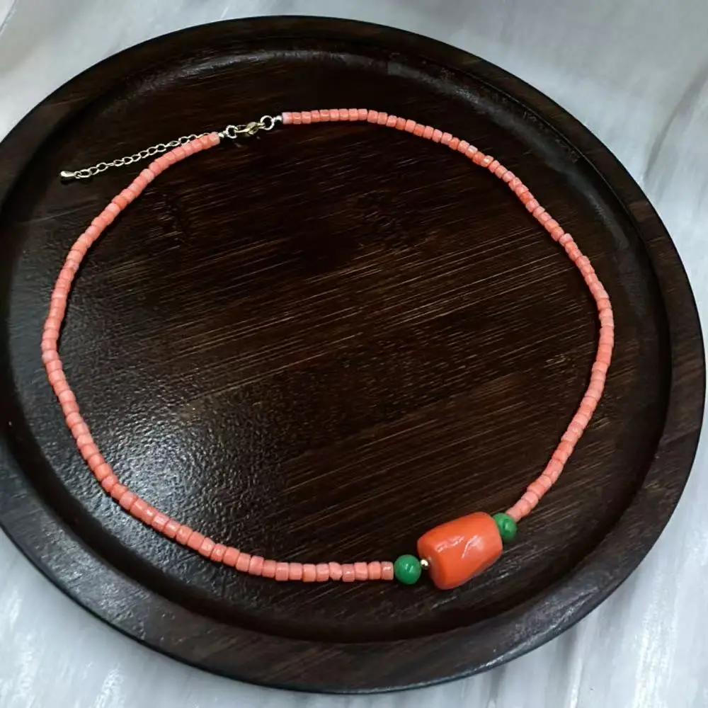 4mm 17-20inch Birthday Jewelry Gift Natural Sea Bamboo Orange Coral Short Charm Pendant Necklace