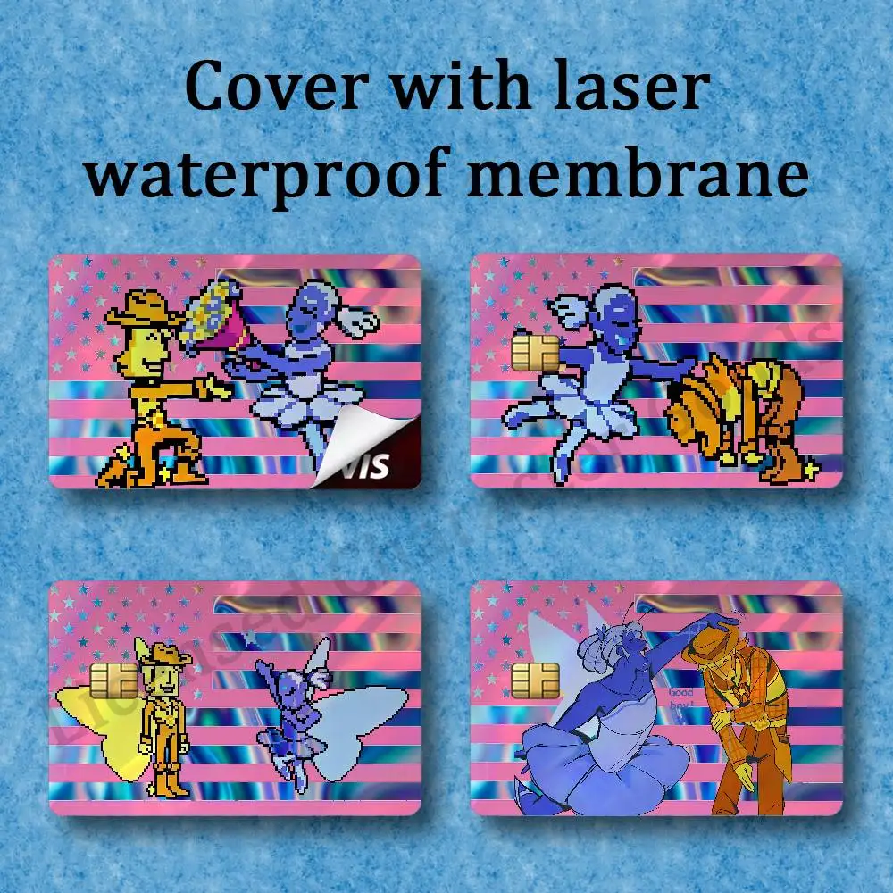 Yellow Blue 7 Flowers D-DeltaruneS Laser Film Bank Transit Card Skin Sticker 4 Styles A Set 54mmx 85mm With Chip Window