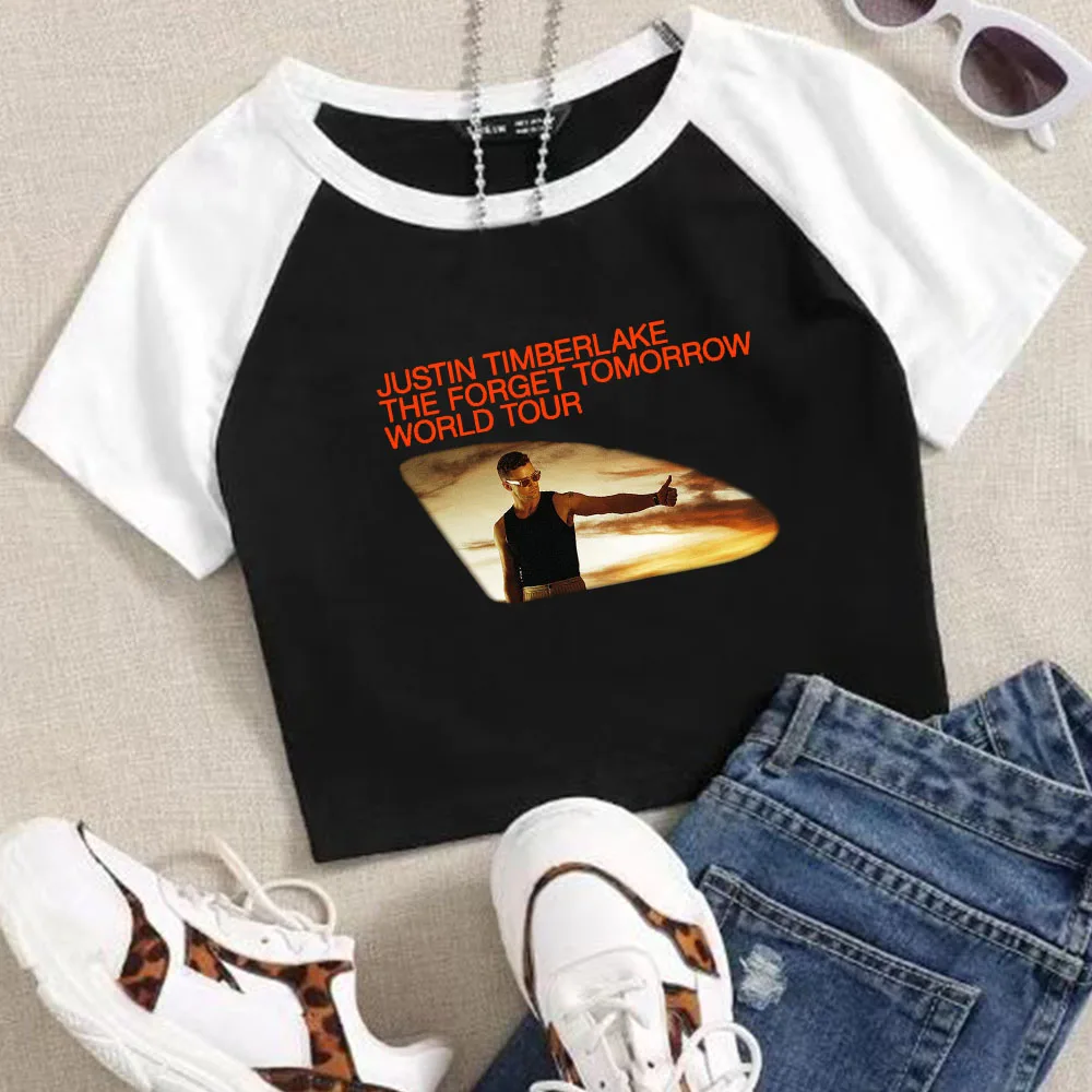 Justin Timberlake The Forget Tomorrow 2024 Tour Crop Tops T-Shirt Women Girls Fashion O-Neck Short Sleeves Fans Gift Tops