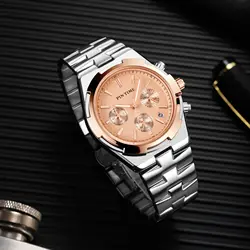 PINTIME Men's Watch 30M Waterproof Automatic Calendar Fashion Luxury Designer Geometric Case Multi Functional Men's Quartz Watch