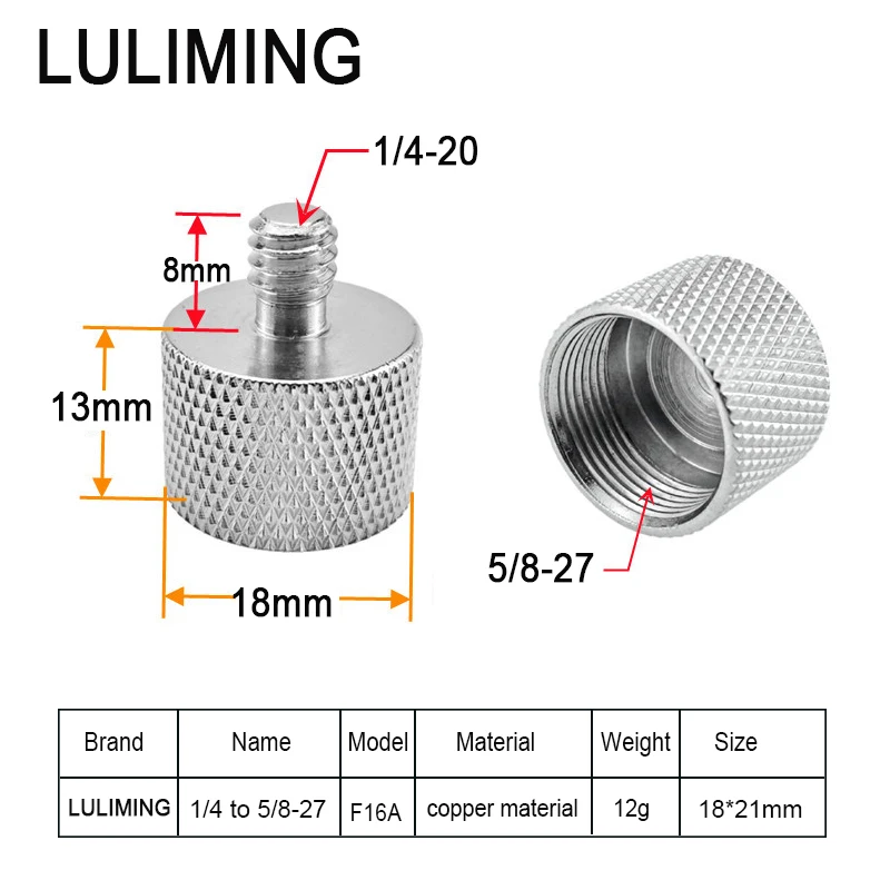 

Copper Microphone Stand Conversion Screw 1/4 to 3/8 5/8-27 Live Broadcast Stand Clip Screw Accessories for Microphone Stand