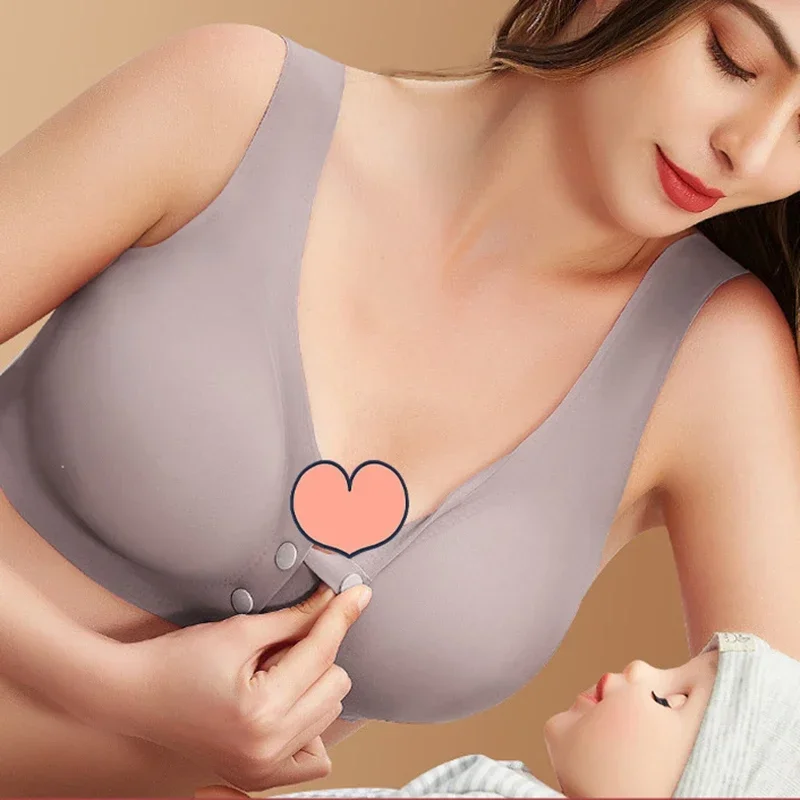 2pcs Plus Size Breastfeeding Bras Maternity Nursing Bra Feeding Nursing Underwear Clothes For Pregnant Women Seamless Ice Silk