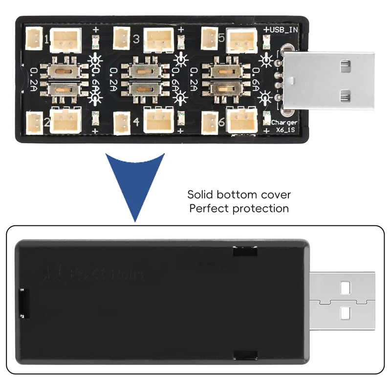 1S Lipo Battery USB Charger 3.7V/4.20V 6 Channel 1S Lipo Charger Micro- JST 1.25 JST-PH 2.0 MCX MCPX Connectors