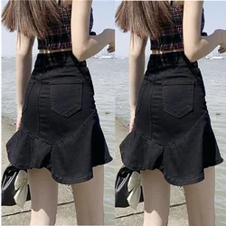 Short Womens Skirt Night Club Outfit Skirts for Women Denim Mermaid Wrap Clothing Jeans Tight Black Gyaru Sexy Mini Aesthetic V