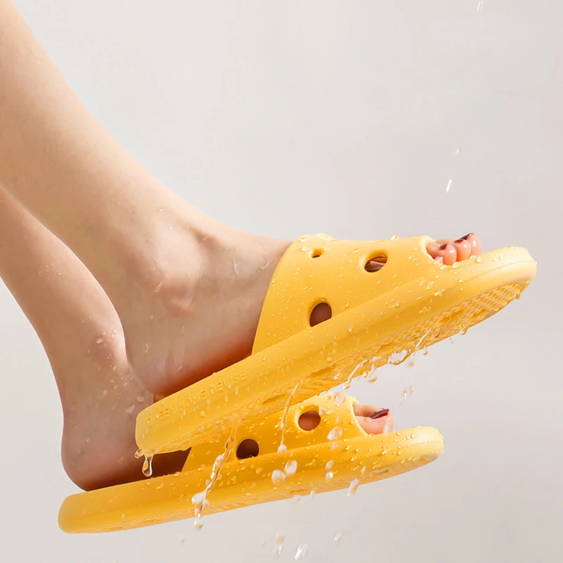 

Women Bathroom House Cheese Slippers Light Weight Water Leaky Beach Flip Flop Non-slip Pool Swimming Aqua Shoes