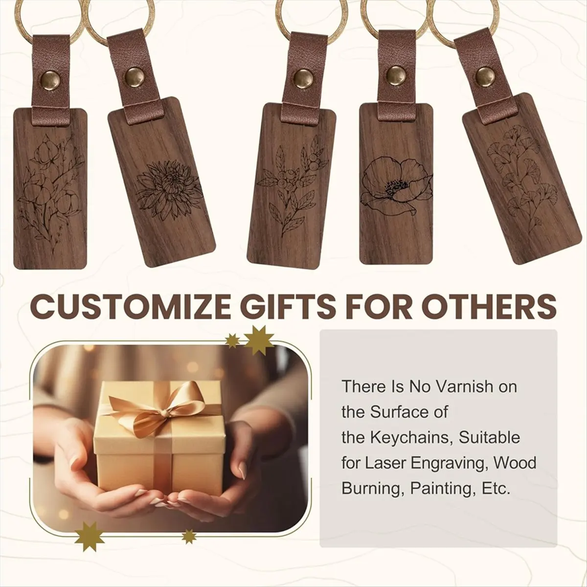 

60 PCS Walnut Wood Keychain Blanks for DIY Crafts, Engraving & Personalized Gifts