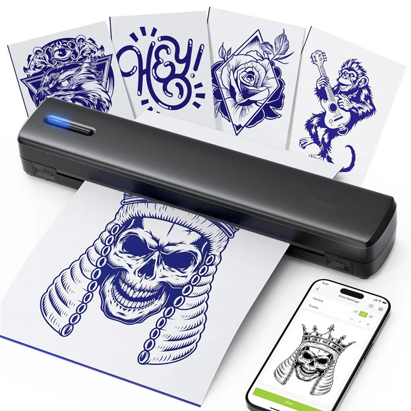 2-in-1 Wireless Tattoo Stencil Printer Inkless Bluetooth Portable Thermal Printer Compatible with Android IOS Windows Mac