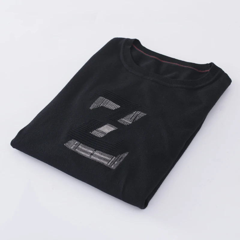 

Slim Fit round Ne Knitted Sweater Men's Thin Bla Letter Embroidery Base Layer Faionable Overhead Long Sve Autumn Top