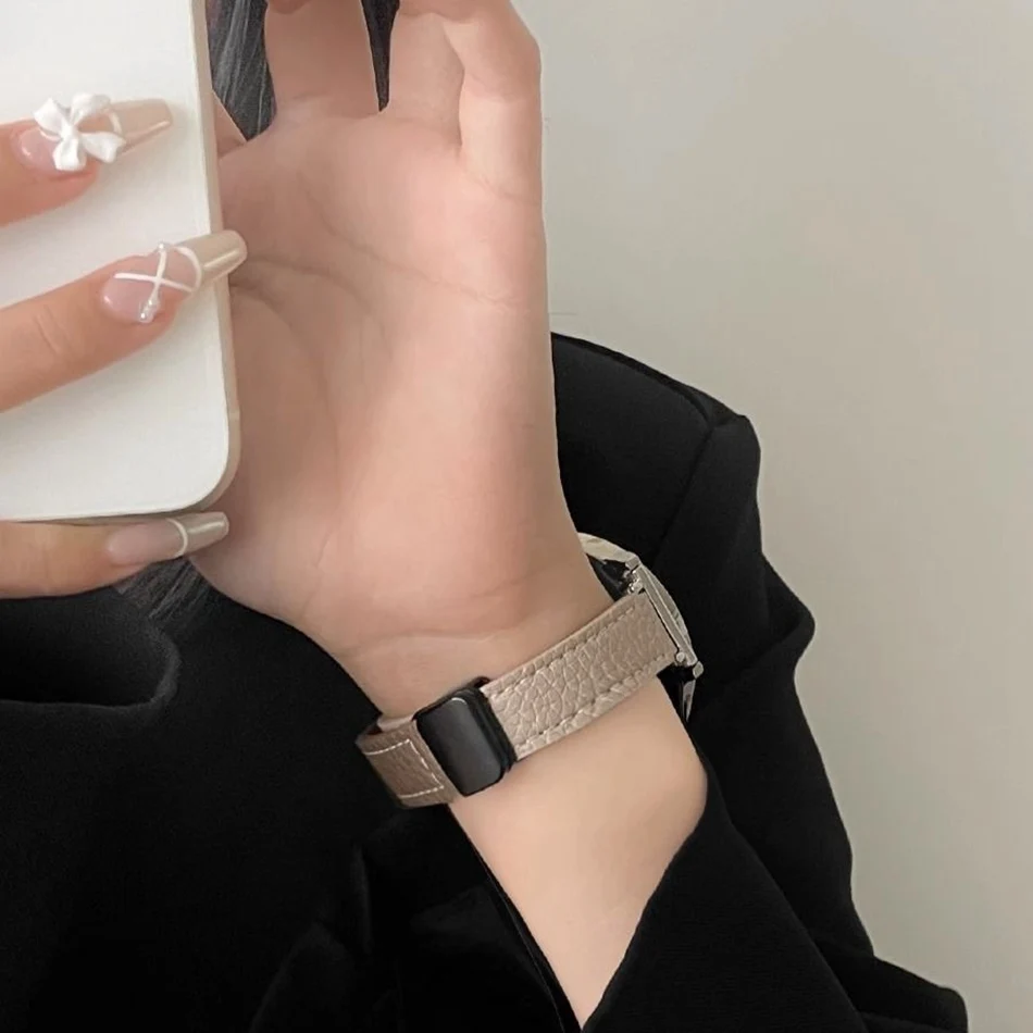 Watchband For Samsung Galaxy Watch 6 5 4 Classic 40/42/44/46mm Active 2 Gear S3 20/22MM Strap Fashion Lychee Leather Bracelet