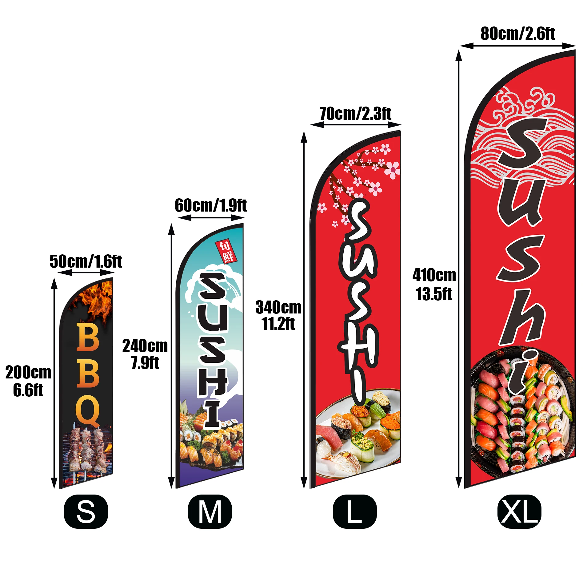 Custom Sushi Feather Flag 8FT/11FT/13FT Single Double Sided Outdoor Advertising Banner BBQ Restaurant Beach Shop Swooper Flag