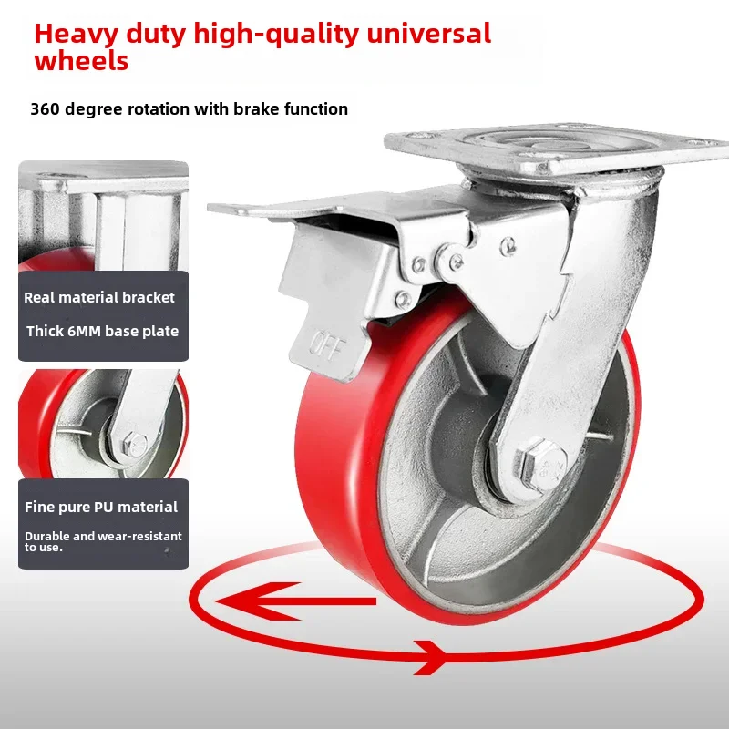 Heavy-duty Castors Wheels Pu Wheel Polypropylene Universal Wheel 4 Inch 5 Inch 6 8 Ultra-wear Resistant Quiet Pedal