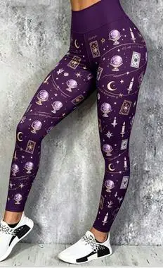 Women Mid‑Waist Fleece Lined Leggings, Vintage Old Newspaper Texture Print, Slim Warm Retro Street Casual Daily Pants