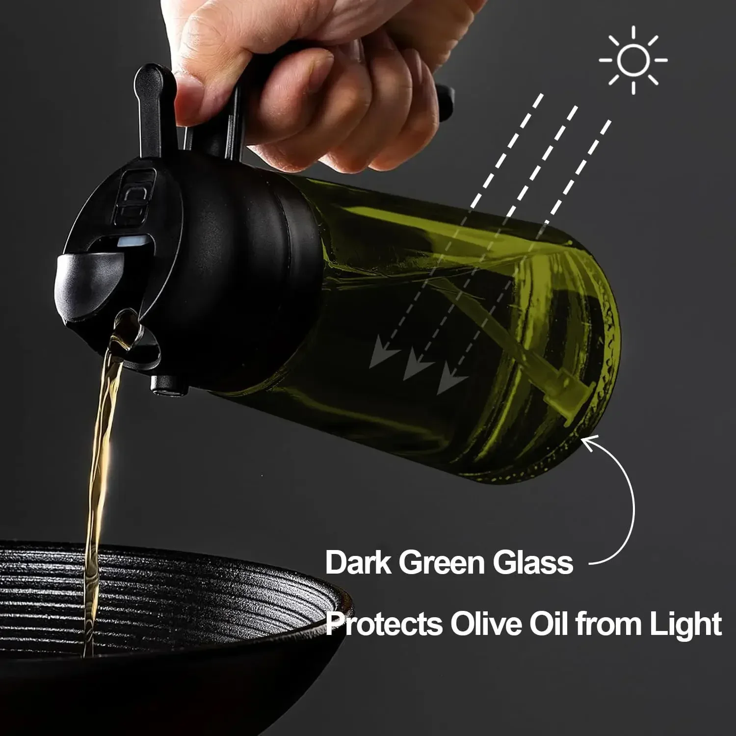 2-in-1 Dark Glass Oil Sprayer Olive Oil Dispenser Black Lightproof Oil Sprayer For Cooking Salads And Barbecues Barbecue JJ2640
